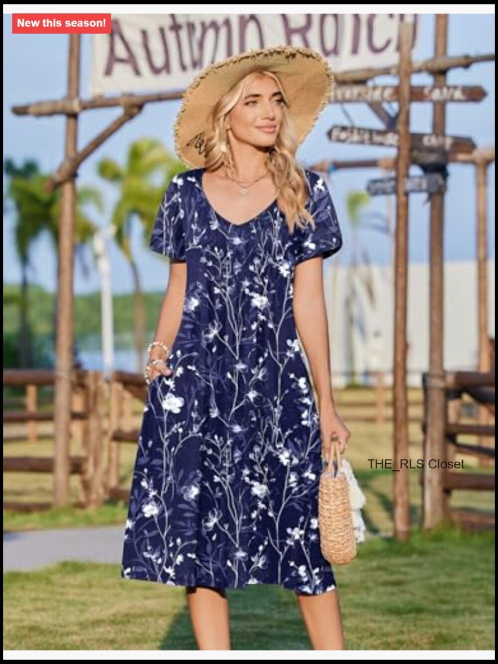Pleated Midi A-Line Dress with Pockets, Short Sleeve, Casual Summer - Picture 4 of 7